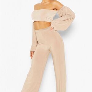 Elegant Women's Tan Off-Shoulder two piece